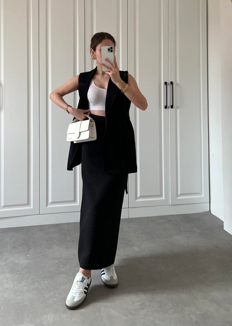 Ensemble Noire Jupe Haut en lin – Image 3