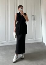 Ensemble Noire Jupe Haut en lin