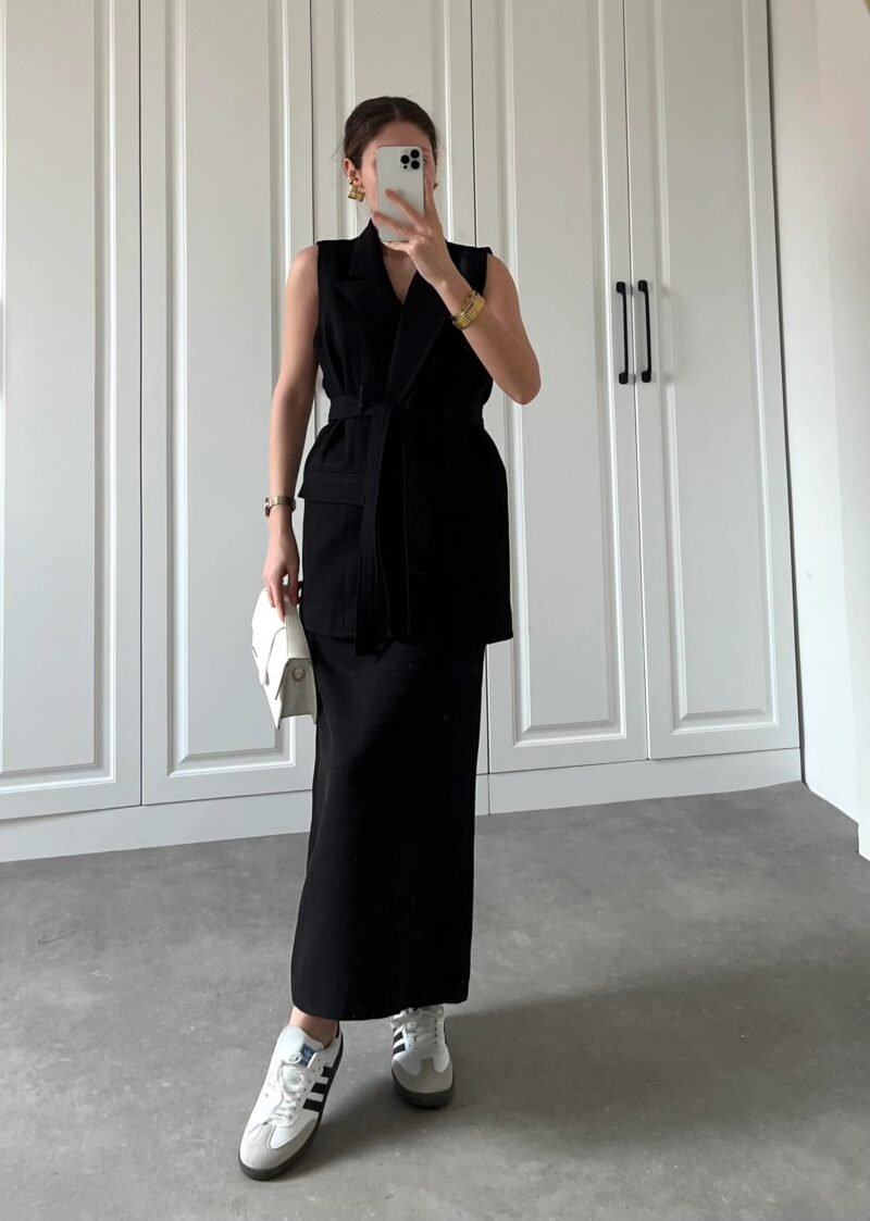 Ensemble Noire Jupe Haut en lin