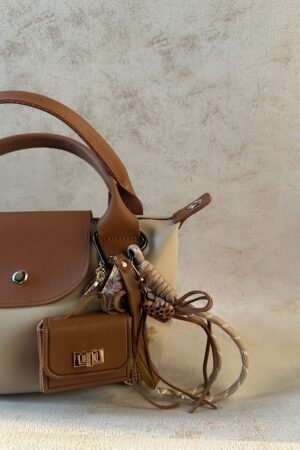 Mini Leather Compartment Camel Bag Charm