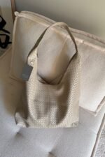 Zoe XL Woven Pattern Leather Beige