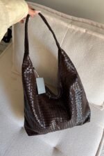 Zoe XL Woven Pattern Leather Marron
