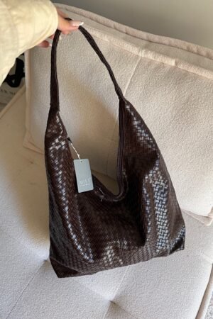 Zoe XL Woven Pattern Leather Marron