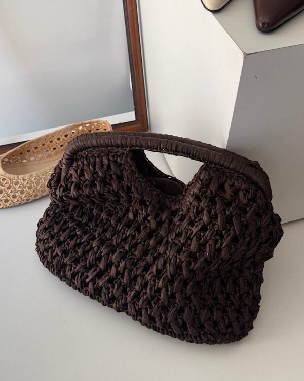 Shore Handmade Straw Clutch - brown