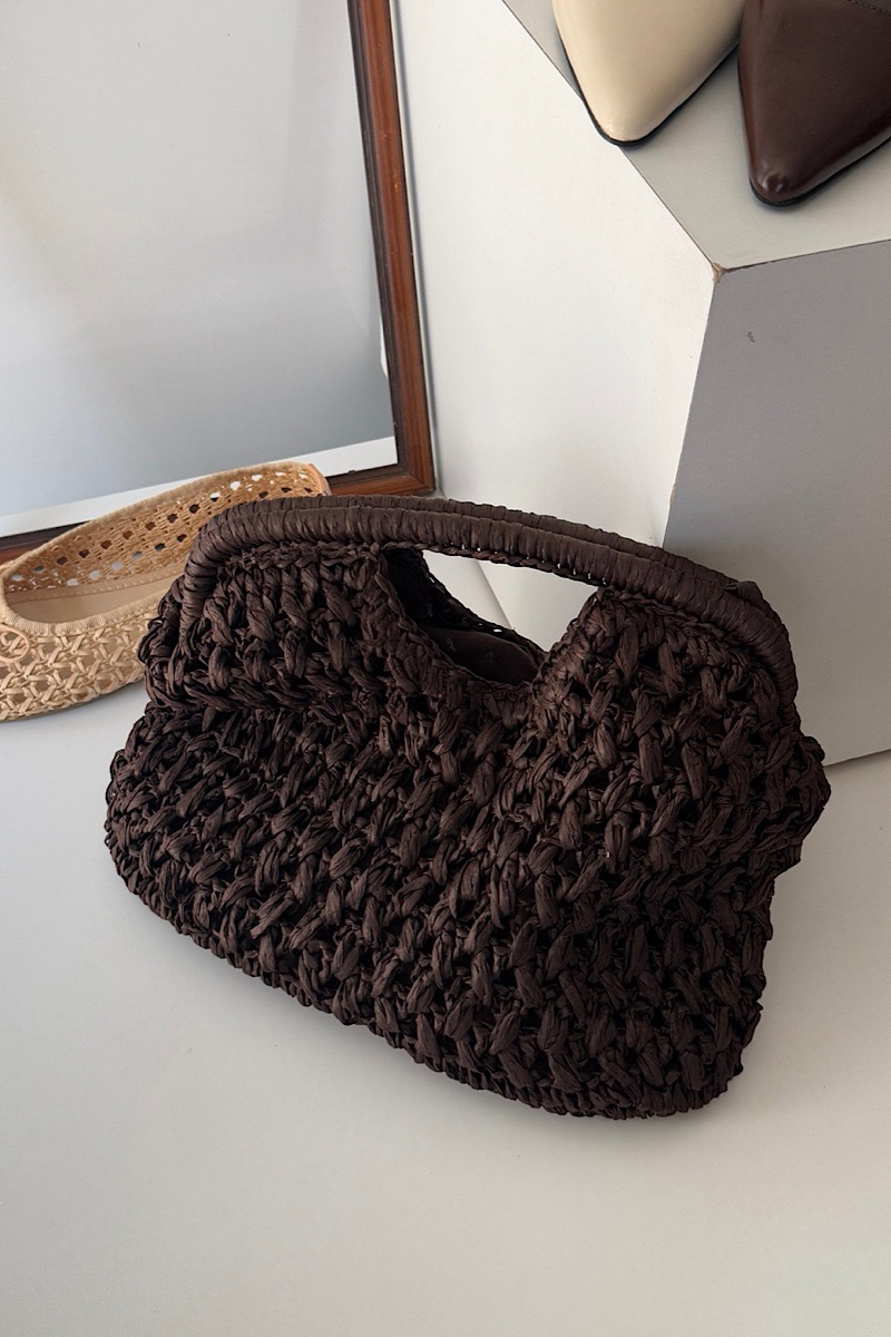 Shore Handmade Straw Clutch - brown