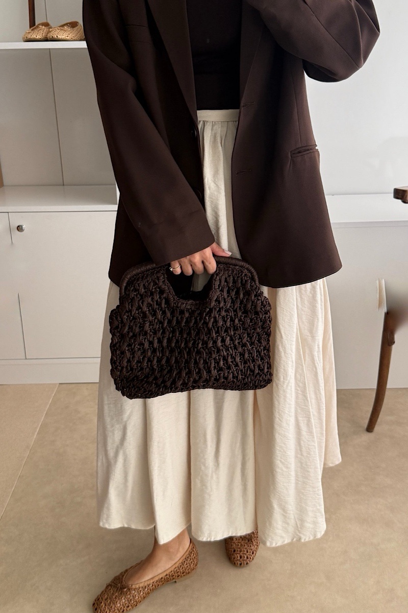 Shore Handmade Straw Clutch - brown