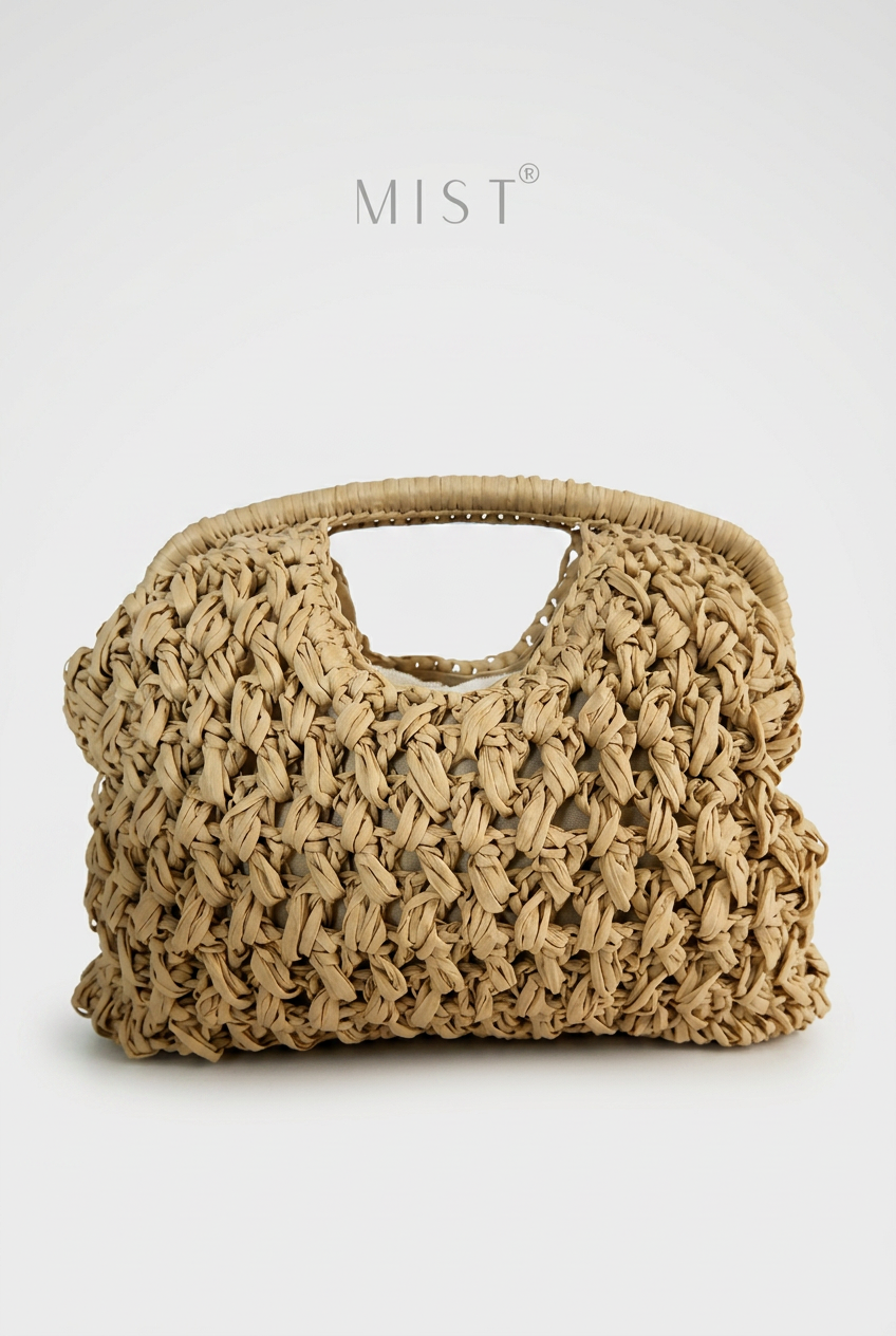 Shore Handmade Straw Clutch - Beige