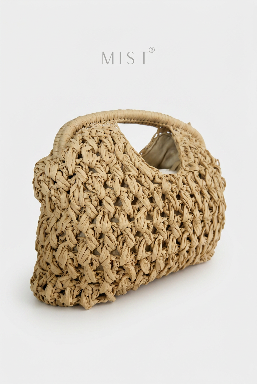 Shore Handmade Straw Clutch - Beige
