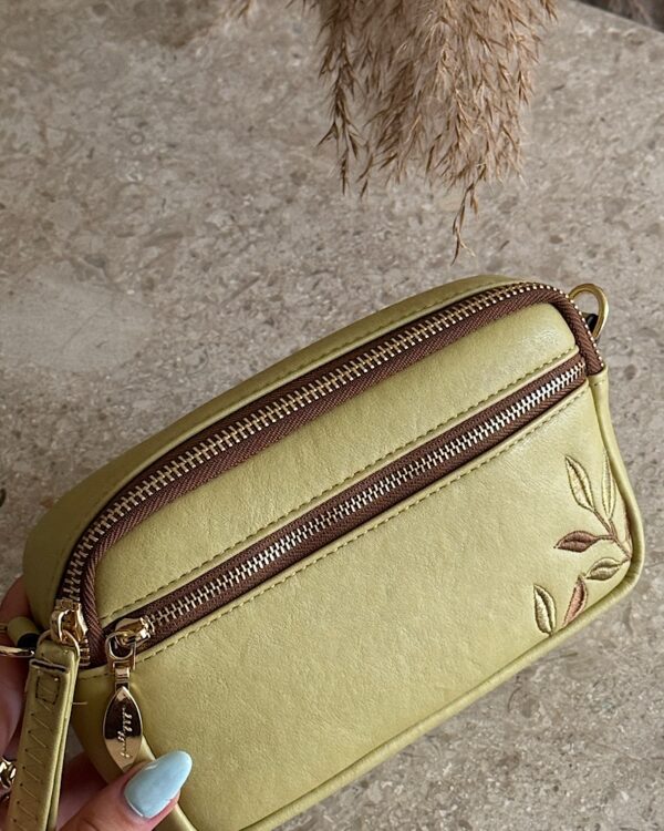 Bamboo Embroidery Vegan Leather Cross Bag - Green
