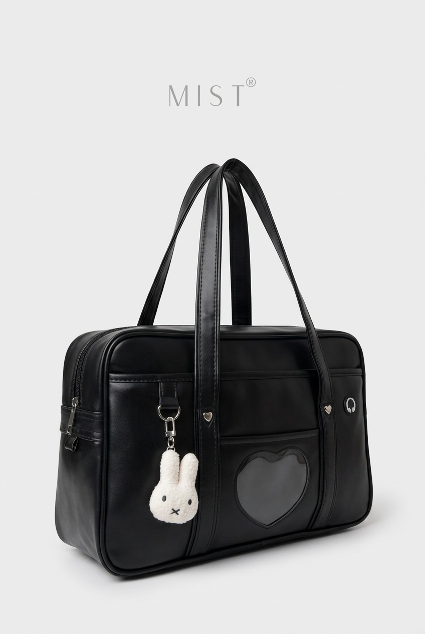 Japanese Heart School bag + Charm - Black